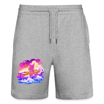 Bunter Teddyboot im Wolkenmeer - Stanley/Stella Unisex Bio Joggingshorts Trainer  - Grau meliert - Vorne - Nik (191cm) & Marisol (170cm)