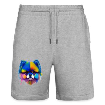 Pomeranian Dog Colorful Splash Art Portrait - Stanley/Stella Trainer Unisex Organic Jogging Shorts - heather grey - Front - Nik (191cm) & Marisol (170cm)