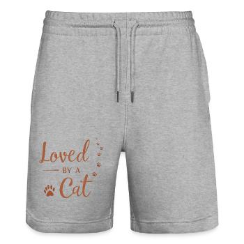 Loved by a Cat - Stanley/Stella Trainer Unisex Organic Jogging Shorts - heather grey - Front - Nik (191cm) & Marisol (170cm)