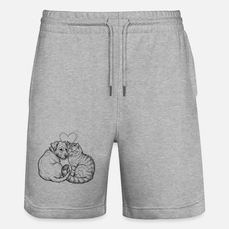 Amis mignons (Chat + Chien) - Short de jogging bio TRAINER Stanley/Stella unisexe - gris chiné
