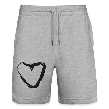 Hand-drawn heart motif - Stanley/Stella Trainer Unisex Organic Jogging Shorts - heather grey - Front - Nik (191cm) & Marisol (170cm)