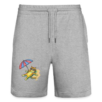 Chat de plage coloré avec parasol - Short de jogging bio TRAINER Stanley/Stella unisexe - gris chiné - Devant - Nik (191cm) & Marisol (170cm)