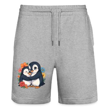 Kuschelpinguine im Blütenkreis - Stanley/Stella Unisex Bio Joggingshorts Trainer  - Grau meliert - Vorne - Nik (191cm) & Marisol (170cm)