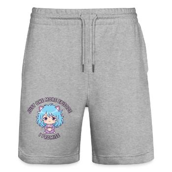 Just One More Episode: Anime Girl & Kakao - Stanley/Stella Unisex Bio Joggingshorts Trainer  - Grau meliert - Vorne - Nik (191cm) & Marisol (170cm)