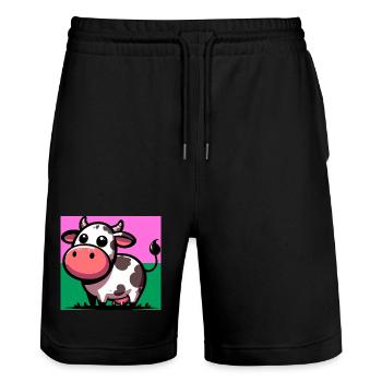 vache - Short de jogging bio TRAINER Stanley/Stella unisexe - noir - Devant - Nik (191cm) & Marisol (170cm)