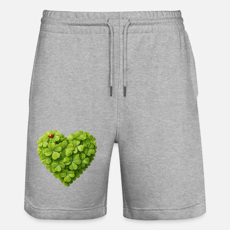 Herz aus Kleeblättern mit Marienkäfer  - Stanley/Stella Unisex Bio Joggingshorts Trainer  - Grau meliert