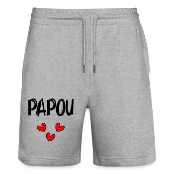 PAPUA. PAPA. VATERTAG. FROHER VATERTAG - Stanley/Stella Unisex Bio Joggingshorts Trainer  - Grau meliert - Vorne - Nik (191cm) & Marisol (170cm)