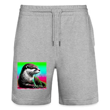 otter - Stanley/Stella Trainer Unisex Organic Jogging Shorts - heather grey - Front - Nik (191cm) & Marisol (170cm)