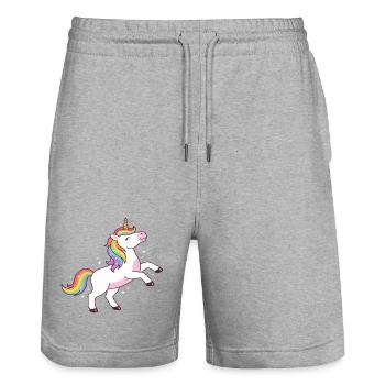 Regenbogen-Einhorn-Glitzer-T-Shirt - Stanley/Stella Unisex Bio Joggingshorts Trainer  - Grau meliert - Vorne - Nik (191cm) & Marisol (170cm)