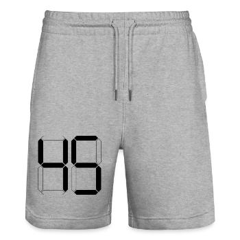 NUMMER 45 Fünfundvierzig Geschenk Digital - Stanley/Stella Unisex Bio Joggingshorts Trainer  - Grau meliert - Vorne - Nik (191cm) & Marisol (170cm)