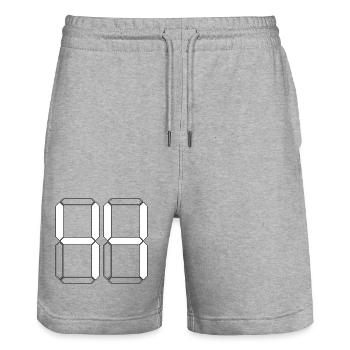 NUMÉRO 44 Quarante-quatre Cadeaux Numériques - Short de jogging bio TRAINER Stanley/Stella unisexe - gris chiné - Devant - Nik (191cm) & Marisol (170cm)