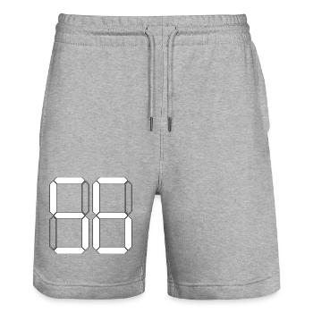 NUMÉRO 56 Cinquante-six cadeaux numériques - Short de jogging bio TRAINER Stanley/Stella unisexe - gris chiné - Devant - Nik (191cm) & Marisol (170cm)