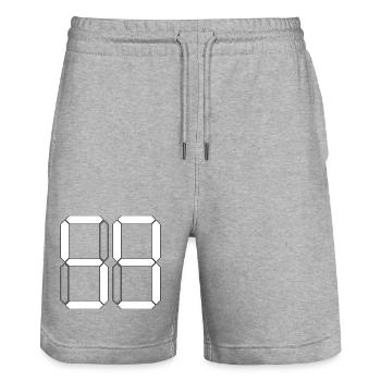 NUMBER 59 Fifty-Nine Gift Digital - Stanley/Stella Trainer Unisex Organic Jogging Shorts - heather grey - Front - Nik (191cm) & Marisol (170cm)