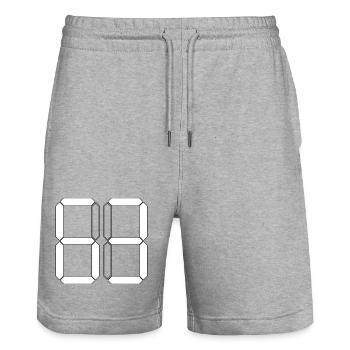 NUMBER 63 Sixty-Three Gift Digital - Stanley/Stella Trainer Unisex Organic Jogging Shorts - heather grey - Front - Nik (191cm) & Marisol (170cm)