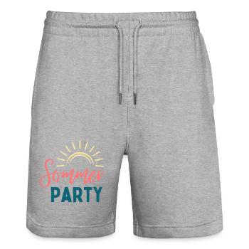 Summer Party Sunbeam Logo - Stanley/Stella Trainer Unisex Organic Jogging Shorts - heather grey - Front - Nik (191cm) & Marisol (170cm)