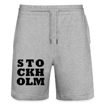 Stockholm logo - Stanley/Stella Trainer Unisex Organic Jogging Shorts - heather grey - Front - Nik (191cm) & Marisol (170cm)