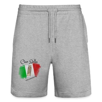 Leaning Tower on Italian Flag Brush - Stanley/Stella Trainer Unisex Organic Jogging Shorts - heather grey - Front - Nik (191cm) & Marisol (170cm)