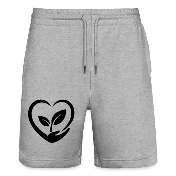 Gardener, Heart, Hand and Plant, Plant Love - Stanley/Stella Trainer Unisex Organic Jogging Shorts - heather grey - Front - Nik (191cm) & Marisol (170cm)