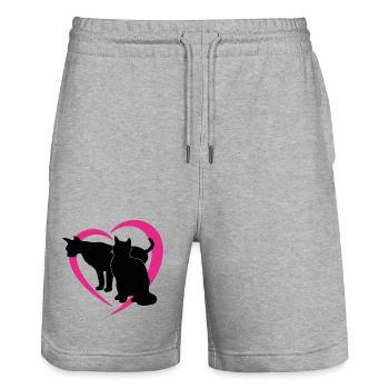 Black Cat Silhouettes in Pink Heart Logo - Stanley/Stella Trainer Unisex Organic Jogging Shorts - heather grey - Front - Nik (191cm) & Marisol (170cm)