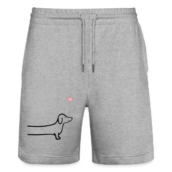 Chiens Cœur de teckel - Short de jogging bio TRAINER Stanley/Stella unisexe - gris chiné - Devant - Nik (191cm) & Marisol (170cm)