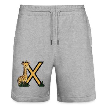 GiraffeX Gelb Schwarz Illustration - Stanley/Stella Unisex Bio Joggingshorts Trainer  - Grau meliert - Vorne - Nik (191cm) & Marisol (170cm)