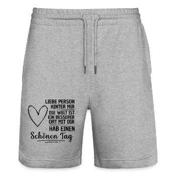 An Die Person Hinter Mir Liebe Person Hinter Mir - Stanley/Stella Unisex Bio Joggingshorts Trainer  - Grau meliert - Vorne - Nik (191cm) & Marisol (170cm)