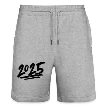 2025 year - Stanley/Stella Trainer Unisex Organic Jogging Shorts - heather grey - Front - Nik (191cm) & Marisol (170cm)