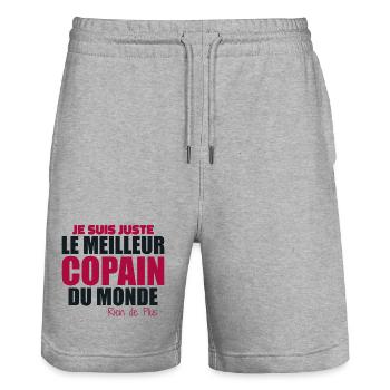 Je Suis Juste Le Meilleur Copain Du Monde - Short de jogging bio TRAINER Stanley/Stella unisexe - gris chiné - Devant - Nik (191cm) & Marisol (170cm)