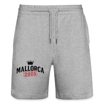 Majorque 2025 Couronne - Short de jogging bio TRAINER Stanley/Stella unisexe - gris chiné - Devant - Nik (191cm) & Marisol (170cm)
