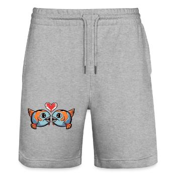 Piranha Paar Fische Valentinstag - Stanley/Stella Unisex Bio Joggingshorts Trainer  - Grau meliert - Vorne - Nik (191cm) & Marisol (170cm)