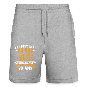 Anniversaire 80 ans pour un cycliste cadeau vélo - Short de jogging bio TRAINER Stanley/Stella unisexe - gris chiné - Devant - Nik (191cm) & Marisol (170cm)