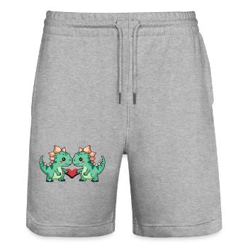 Dinosaur stegosaurus couple heart - Stanley/Stella Trainer Unisex Organic Jogging Shorts - heather grey - Front - Nik (191cm) & Marisol (170cm)