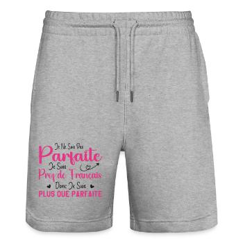 Femme Humour Professeur de Français - Short de jogging bio TRAINER Stanley/Stella unisexe - gris chiné - Devant - Nik (191cm) & Marisol (170cm)
