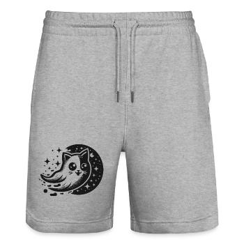 Boo Cat Drôles D’animaux - Short de jogging bio TRAINER Stanley/Stella unisexe - gris chiné - Devant - Nik (191cm) & Marisol (170cm)
