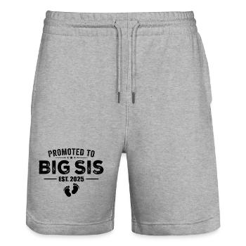 Befördert zur Big Sis 2025 Lustig für die neue große Schwester - Stanley/Stella Unisex Bio Joggingshorts Trainer  - Grau meliert - Vorne - Nik (191cm) & Marisol (170cm)
