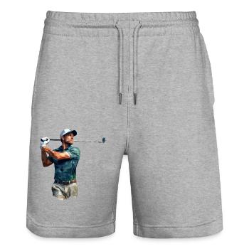 Golfeurs dans le style polygonal - Short de jogging bio TRAINER Stanley/Stella unisexe - gris chiné - Devant - Nik (191cm) & Marisol (170cm)