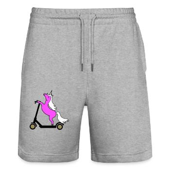 Pink Unicorn Rides E Scooter Scooter - Stanley/Stella Trainer Unisex Organic Jogging Shorts - heather grey - Front - Nik (191cm) & Marisol (170cm)