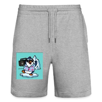 Penguin with jukebox Funny animals - Stanley/Stella Trainer Unisex Organic Jogging Shorts - heather grey - Front - Nik (191cm) & Marisol (170cm)