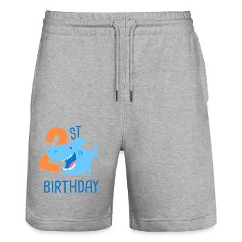 2e anniversaire garçon 2 ans requin - Short de jogging bio TRAINER Stanley/Stella unisexe - gris chiné - Devant - Nik (191cm) & Marisol (170cm)