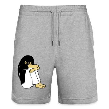 Trauriges Sitzendes Mädchen - Stanley/Stella Unisex Bio Joggingshorts Trainer  - Grau meliert - Vorne - Nik (191cm) & Marisol (170cm)