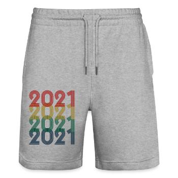 Cool Retro 2021, 2 ans, 2e anniversaire Enfants - Short de jogging bio TRAINER Stanley/Stella unisexe - gris chiné - Devant - Nik (191cm) & Marisol (170cm)