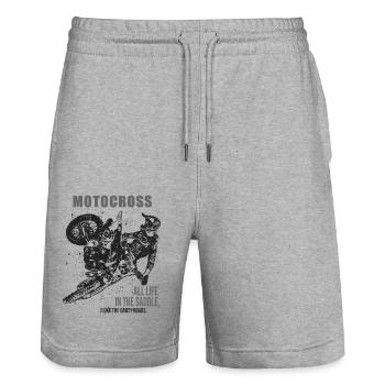 Motocross motorcycle coss motorcycles bikers - Stanley/Stella Trainer Unisex Organic Jogging Shorts - heather grey - Front - Nik (191cm) & Marisol (170cm)