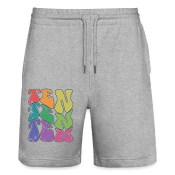 Retro 10 Years Old 10th Birthday Kids Boys Girls - Stanley/Stella Trainer Unisex Organic Jogging Shorts - heather grey - Front - Nik (191cm) & Marisol (170cm)