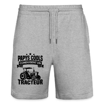 Papys cools conduisent un tracteur humour - Short de jogging bio TRAINER Stanley/Stella unisexe - gris chiné - Devant - Nik (191cm) & Marisol (170cm)