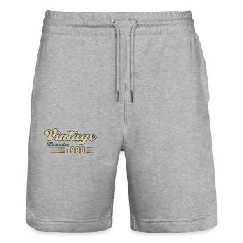 1980 Geburtstag Vintage Classic - Stanley/Stella Unisex Bio Joggingshorts Trainer  - Grau meliert - Vorne - Nik (191cm) & Marisol (170cm)