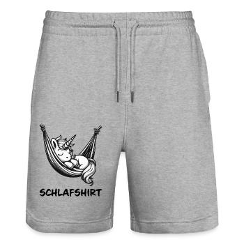 Schlafshirt Einhorn in Hängematte - Stanley/Stella Unisex Bio Joggingshorts Trainer  - Grau meliert - Vorne - Nik (191cm) & Marisol (170cm)
