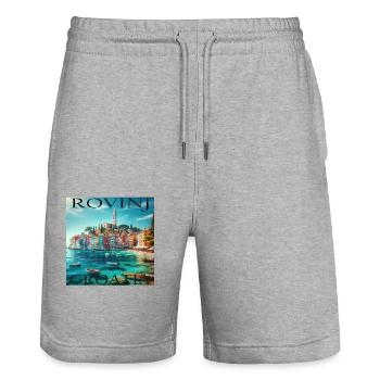 Rovinj, Croatie, Côte adriatique - Short de jogging bio TRAINER Stanley/Stella unisexe - gris chiné - Devant - Nik (191cm) & Marisol (170cm)