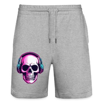 Headphones / Audio / Music / Skull / Cool - Stanley/Stella Trainer Unisex Organic Jogging Shorts - heather grey - Front - Nik (191cm) & Marisol (170cm)
