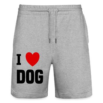 I love Dog - Stanley/Stella Trainer Unisex Organic Jogging Shorts - heather grey - Front - Nik (191cm) & Marisol (170cm)