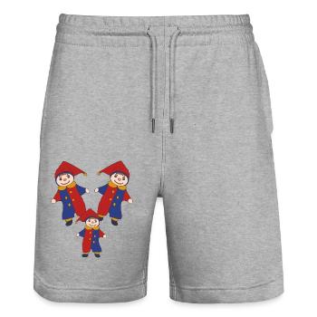 Punch and Judy Triple - Stanley/Stella Trainer Unisex Organic Jogging Shorts - heather grey - Front - Nik (191cm) & Marisol (170cm)